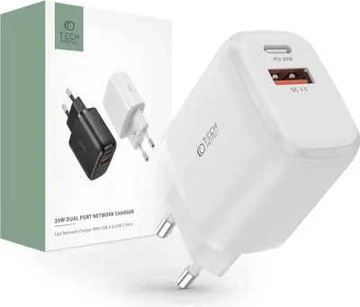 Produktbild von Tech-Protect C20W 2-Port-Netzwerk-Ladegerät Pd20W/Qc3.0 Weiss