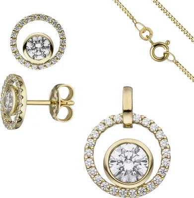 Produktbild von JOBO Schmuck-Set 333 Gold Gelbgold mit Zirkonia Ohrstecker und Kette 42 cm
