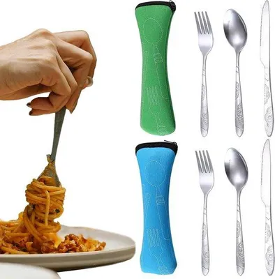 Immagine prodotto di Set di posate da viaggio da 6 pezzi, coltello, forchetta, cucchiaio, per picnic