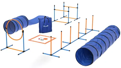 Produktbild von PawHut Agility Set Hunde 11-teilig Agility-Ausrüstung mit 2 Tunnel Sprungring