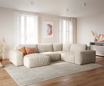 Produktbild von DELIFE Wohnlandschaft Lanzo 300x210 cm Cord Beige Recamiere variabel
