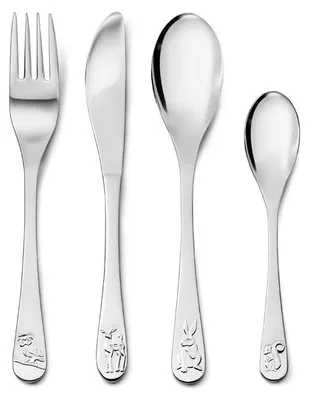 Kinderbesteck 4-teilig, Waldtiermotive, Edelstahl 18/10, silber