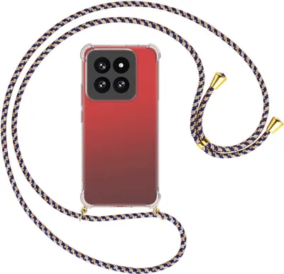 Produktbild von Handykette Backcover-Schutzhülle mit Band (Metall goldfarben) für Xiaomi 14 Pro (23116PN5BC) - blau+beige