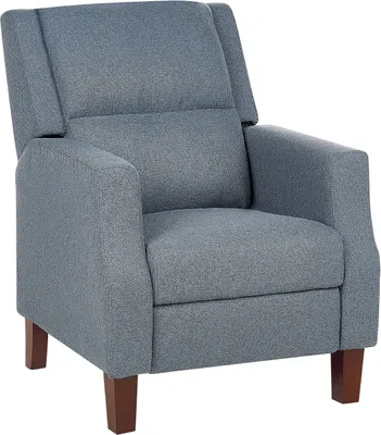 Produktbild von BELIANI Fernsehsessel Blau Stoffbezug mit Rückenlehne und Fußteil Verstellbar Dunkelbraune Holzbeine Retro Klassisch Wohnzimmer Schlafzimmer Sessel