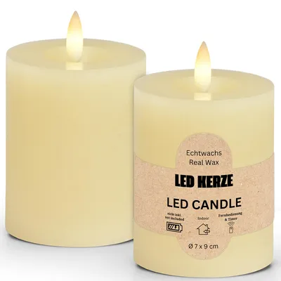 Image de Lot de 2 bougies LED en cire, flamme vacillante, Ø 7x9 cm, blanc crème