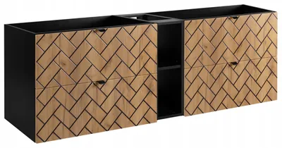 Zdjęcie produktu dla Szafka Łazienkowa Wisząca Pod Umywalkę 180X46Cm Rensan Czarny Dąb Z Regałem