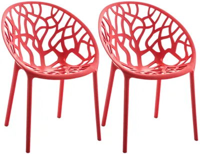 Produktbild von CLP 2er Set Gartenstühle Hope mit Lehne stapelbar wetterfest UV-beständig bis 150 kg rot