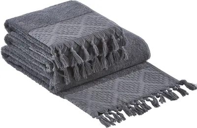 Produktbild von DONE 3-teiliges Handtuch-Set Provence Boheme Anthrazit mit Fransen