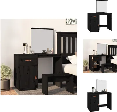 Produktbild von vidaXL Schminktisch Schwarz 95x50x134 cm Massivholz Kiefer -  Schminktische