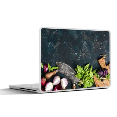 Produktbild von MuchoWow® Laptop Aufkleber Sticker Cover Gemüse - Kräuter - Wiegemesser - Zwiebel - Gewürze - Rustikal 30x21 cm - Sticker für Laptop - Selbstklebend