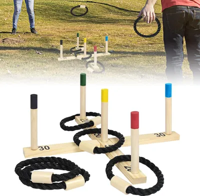 Produktbild von JOIEYOU Ringwurfspiel aus Kiefer Wurfspiel Set mit 5 Wurfringe und 5 Spielstäben Outdoor Holzspiel Gartenspiele für Kinder und Erwachsene Ringwurf Spielezeug für Garten Familienfeiern Party