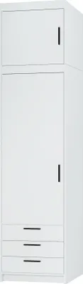 Produktbild von Tkmoebel Eintüriger Kleiderschrank mit Schubladen LENA 1D 3S, aus Schichtstoffplatte, +  Aufsatz, Breite 60 cm, weiß