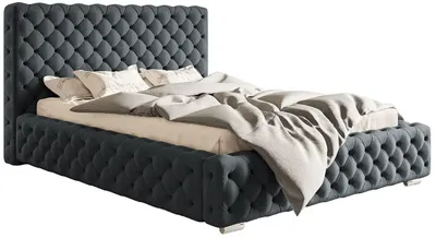 Produktbild von Polsterbett 140x200 cm Adonis - Chesterfield, Glamour - Metall-Lattenrost, Bettkasten - Dunkelgrau (Jasmine 96)