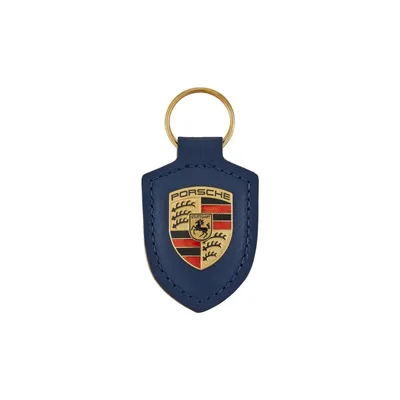 Produktbild von Schlüsselanhänger für Porsche Blau – Premium Leder Schlüsselanhänger mit Wappen-Design und Metallring