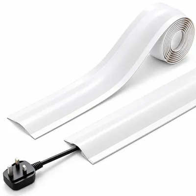 Produktbild von Kabelabdeckung Boden Weiß, Selbstklebender Kabelkanal 5 m x 5,5 cm aus flexiblem PVC, Kabelverkleidung für Büro und Zuhause