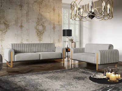 Produktbild von Sofaset Designersofas VALERIE 3-2 in Stoff Stoff Elisa Velvet Hellgrau