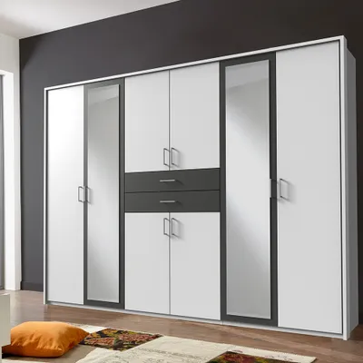 Produktbild von Kleiderschrank 273cm in weiß und graphit DUNMORE-43, inkl. Passepartout