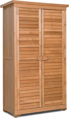 Produktbild von GOPLUS Gartenschrank aus Tannenholzrahmen, Wetterfester Gerätschrank mit Lamellentüren und Bitumendach, Gartenhaus mit 2 herausnehmbaren Einlegeböden, Geräthaus