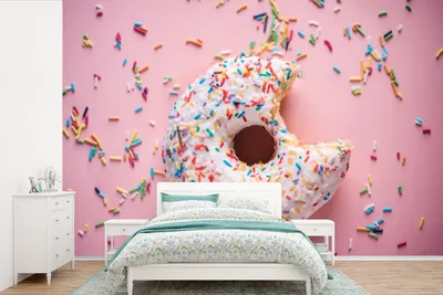 Obrázek produktu pro MuchoWow® Fototapety do obývacího pokoje nebo ložnice tapety vinylové motivy tapety Bílý donut s barevným posypem zblízka 360x240cm