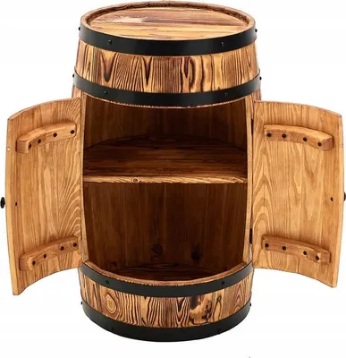 Produktbild von Holzbar Fass 80x55 cm – Massiver Holz Barschrank für Alkohol, Wein & Whisky | Handgefertigt in EU | Premium Bar Möbel Loft & Rustikal | "gelb"