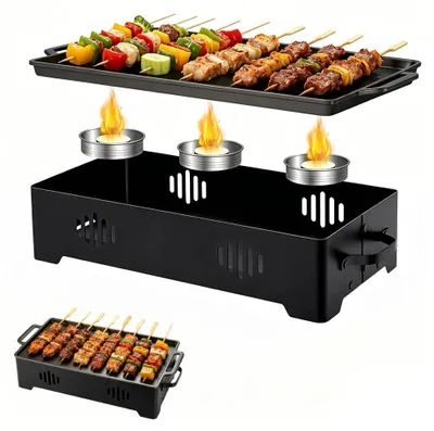 Warmhalteplatte für Grillgut, 36×18,5 cm, Edelstahl, mit Teelichthaltern
