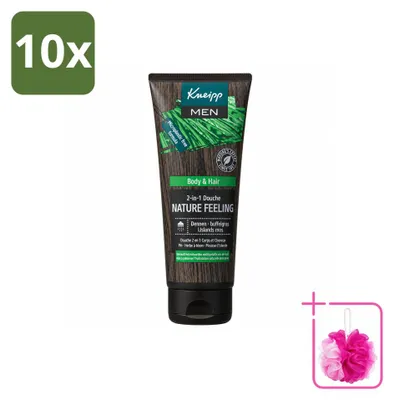 Imagen del producto de 10 unidades de gel de ducha 2 en 1 Kneipp para hombres, línea "Nature Feeling", 200 ml cada uno. Pack ahorro