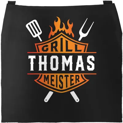 Produktbild von Grill-Schürze für Männer Grillmeister Biker personalisiert eigener Name Baumwoll-Schürze Moonworks® schwarz unisize