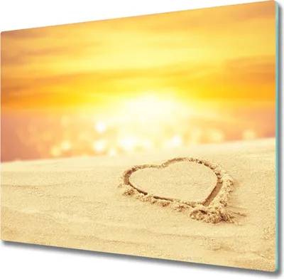 Produktbild von Glas Herdabdeckplatte 60x52 cm Spritzschutz Glasabdeckplatte Schneidebrett Herz auf dem Sand