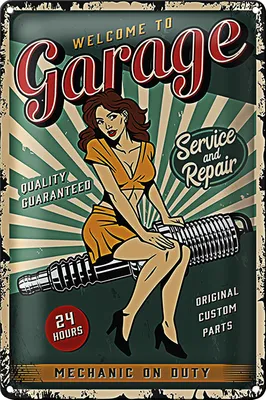 Produktbild von Blechschild Retro 18x12cm Pinup welcome Garage 24 service