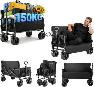 Produktbild von Famanu Strandwagen Transportwagen - Klappbar, 445 kg Tragkraft, Schwarz