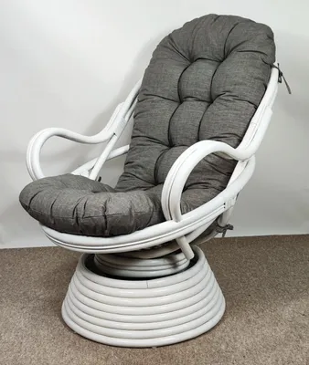 Produktbild von Rattan Drehsessel, Drehwippsessel Linda Weiß Lackiert inkl. hochwertigen Polster Dark Gray