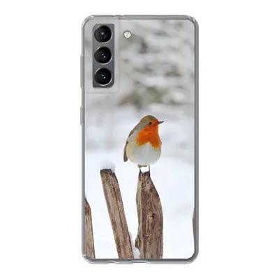 Produktbild von MuchoWow® Handyhülle Schutzhülle Hülle für Samsung Galaxy S21 Vogel - Zaun - Schnee Silikon Softcase Handy Hülle - Softcase