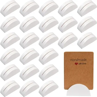 Imagen del producto de Soportes para tarjetas de mesa de madera, semicirculares, 24 unidades, color blanco, para eventos