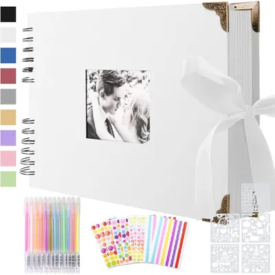 Produktbild von Fotoalbum zum Selbstgestalten, Scrapbook 80 Schwarze Seiten, Fotobuch zum Einkleben, DIY Geschenk Set, 30 x 21 cm