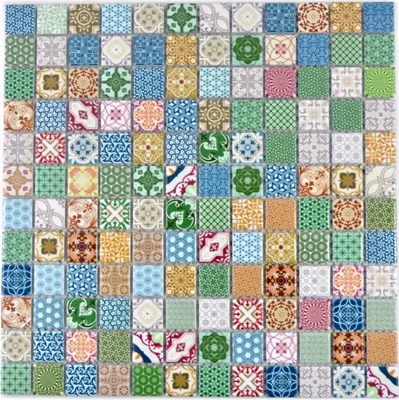 Produktbild von bunte Mosaikfliese spanische Optik Retro Vintage Keramikmosaik MOS18D-1616