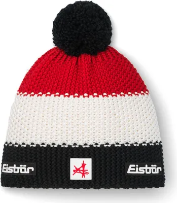 Produktbild von Eisbär Star Pompon MÜ SA Uni Strickmütze mit Fleece-Inlet Schwarz/White/Ketchup, 33172-330 - Gr. One Size
