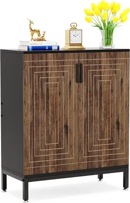Image de Tribesigns Armoire à chaussures, armoire à chaussures moderne avec portes pour 20 paires de chaussures, armoire à chaussures à 6 niveaux Entrée, salon, marron rustique