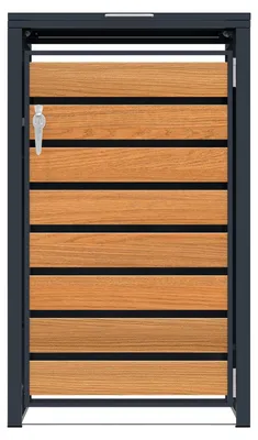 Immagine prodotto di Contenitore per bidoni della spazzatura in metallo, grigio, con porta effetto legno, per un totale di 2 x 240 litri di rifiuti