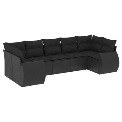 Produktbild von vidaXL 7-tlg. Garten-Sofagarnitur mit Kissen Schwarz Poly Rattan