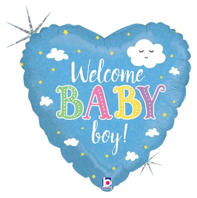 Produktbild von 18"/Ø46cm Herz Folienballon "Welcome Baby Boy"