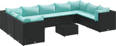 Produktbild von vidaXL 10-tlg. Garten-Lounge-Set mit Kissen Schwarz Poly Rattan