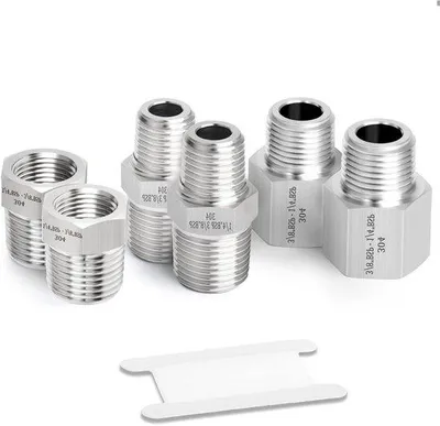 Image de Inovra Plus - Kit de 6 pièces en acier inoxydable, adaptateur à 6 trous avec raccord BSP 3/8" vers 1/4" BSP - Raccords robustes à 6 trous pour les conduites de gaz et d'eau