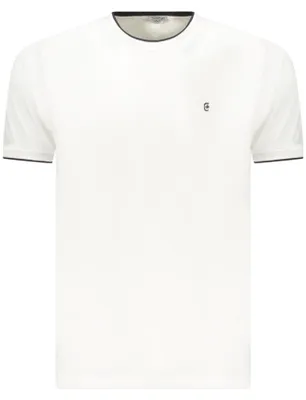 Image de T-shirt blanc à manches courtes pour homme, avec détails contrastés et broderie
