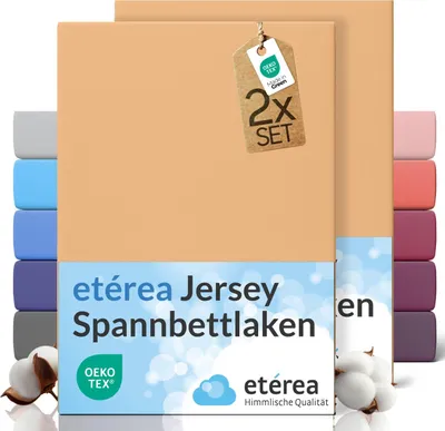 Produktbild von etérea Spannbettlaken Jersey 2 Stück - 80x160 cm - Bettlaken - 100 % Baumwolle - Sand