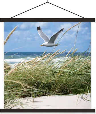 Produktbild von MuchoWow® Textilposter Strand - Pflanzen - Vogel 90x90 cm mit schwarzem Rahmen - Magnetisches