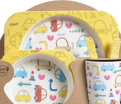 Immagine prodotto di Set di stoviglie per bambini in fibra di bambù, ciotola per cartoni animati per bambini, piatto diviso, cucchiaio, forchetta, tazza, regalo, tipo 3