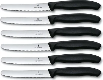 Produktbild von Victorinox - 6-tlg. Tafelmesser Set Swiss Classic mit Wellenschliff - Schwarz - spülmaschinengeeignet - rostfreier Edelstahl