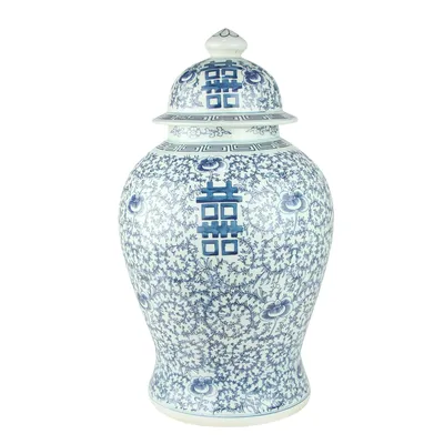 Immagine prodotto di Fine Asianliving Vaso cinese con coperchio Blu Bianco Porcellana dipinta a mano doppia felicità D24xH42cm Vaso decorativo Vaso di fiori Vaso di ceramica orientale Vaso di decorazione Vaso di decorazione da tavolo moderno Vaso