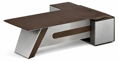 Produktbild von Moderner Schreibtisch aus Holz und Edelstahl mit minimalistischer Form