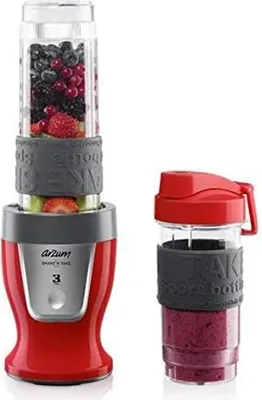Produktbild von Arzum 500W Personal Blender Smoothie Maker, 570ml & 400ml BPA-freie Flaschen, Edelstahlklingen, Anti-Rutsch-Silikonring, Ein-Tasten-Bedienung, Rot